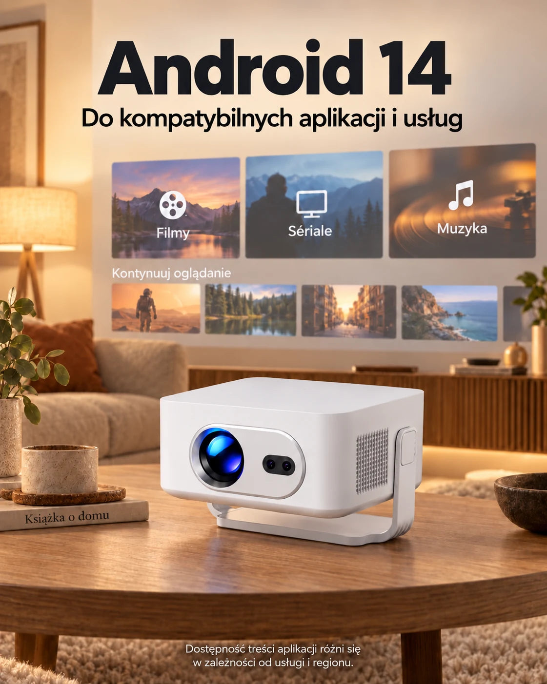 ProjektorLand Vista Max – mini projektor 260 ANSI lumens, natywna rozdzielczość HD 720p, automatyczna ostrość, Android 14 i Wi-Fi 6