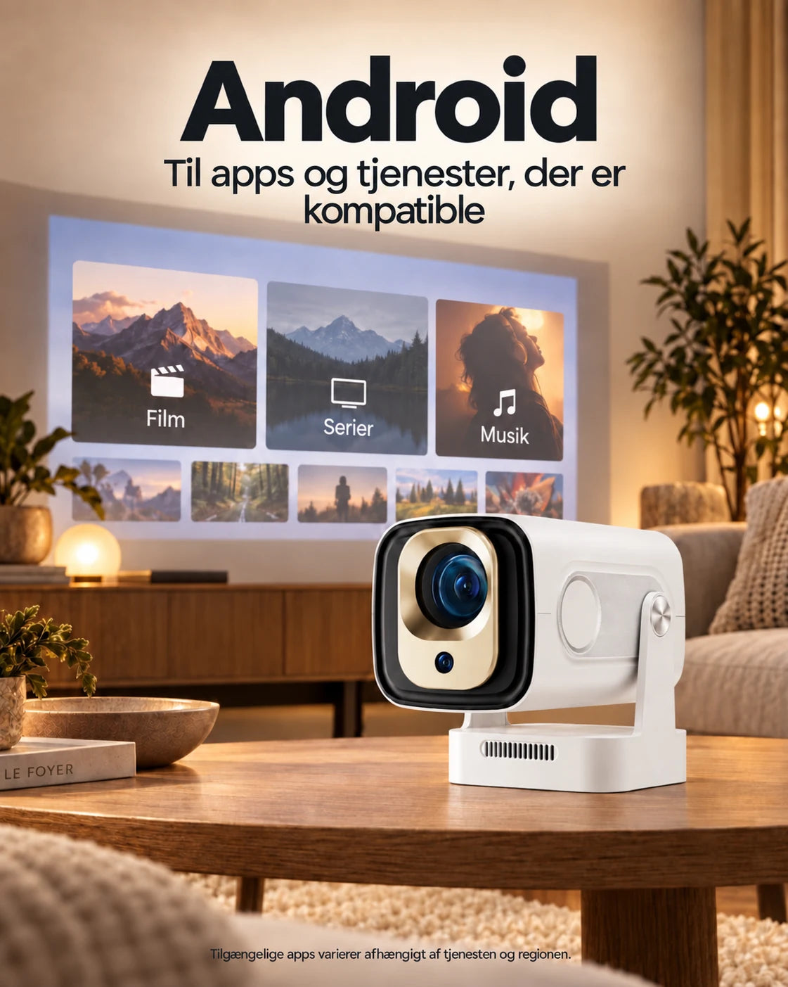 ProjektorLand Nova mini-projektor – 260 ANSI lumen, oprindelig Full HD 1080p, Android, Wi-Fi 6 og Bluetooth 5.4