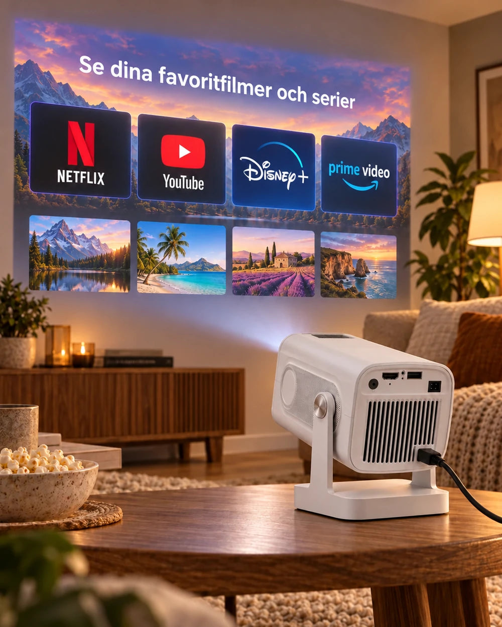 Miniprojektor Projektorland Nova – 260 ANSI-lumen, Full HD 1080p, Android, Wi-Fi 6 och Bluetooth 5.4