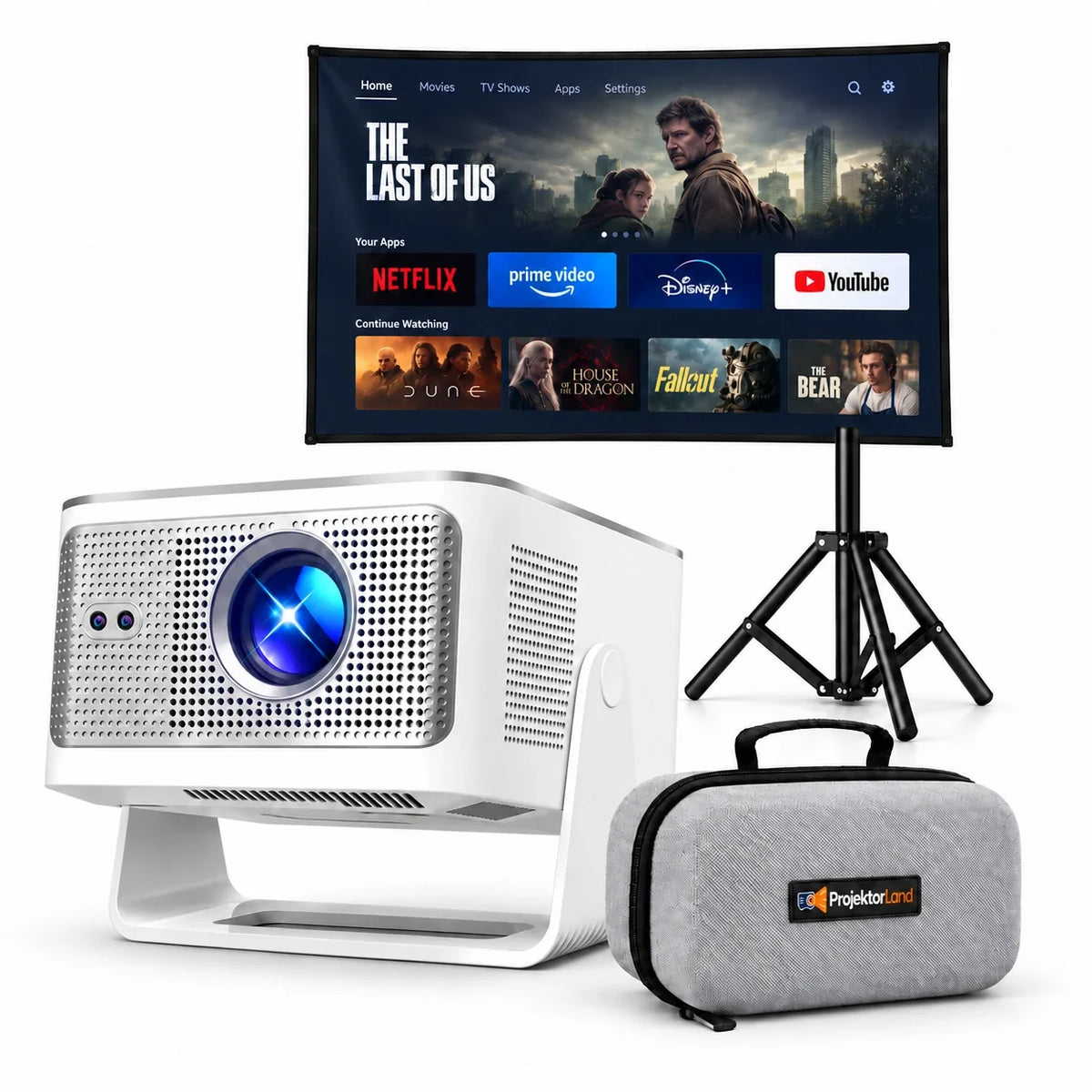 ProjektorLand Horizon Max projektor – 600 ANSI lumens, oprindelig Full HD 1080p, autofokus, Android 14, Wi-Fi 6 og Bluetooth 5.4