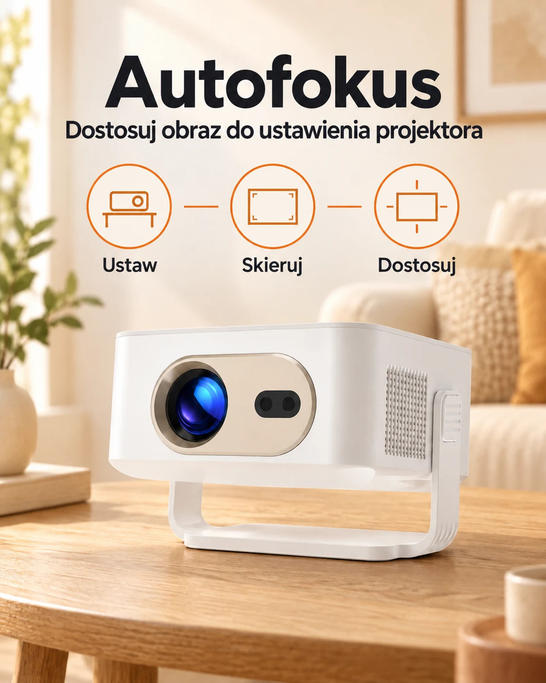 ProjektorLand Vista – mini projektor 260 ANSI lumens, natywna rozdzielczość HD 720p, automatyczna ostrość i Android 11