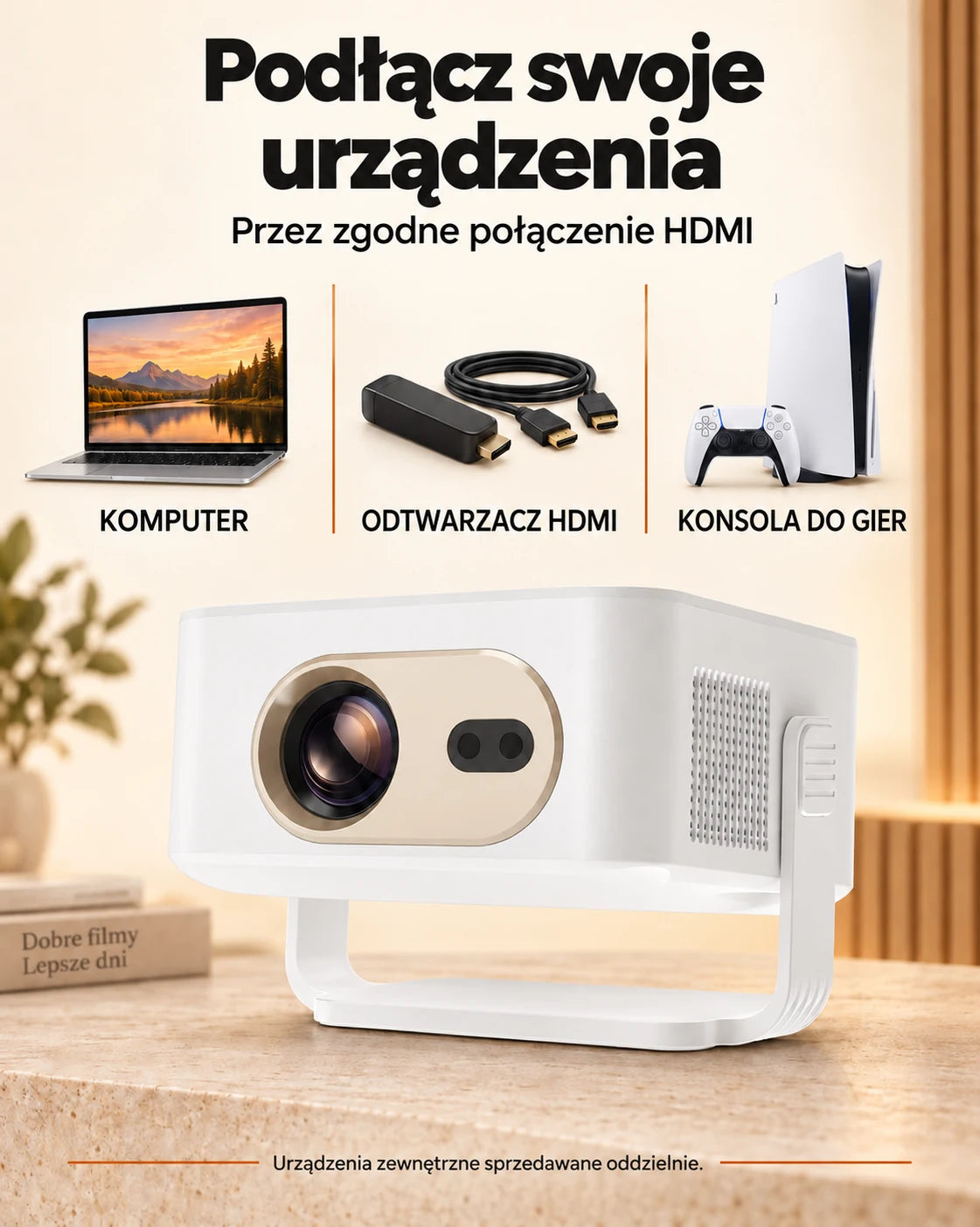 ProjektorLand Vista – mini projektor 260 ANSI lumens, natywna rozdzielczość HD 720p, automatyczna ostrość i Android 11