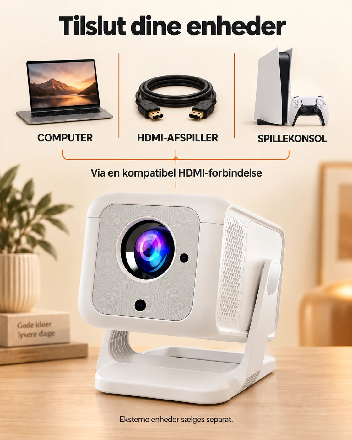 ProjektorLand Nova Plus mini-projektor – 420 ANSI lumen, oprindelig Full HD 1080p, autofokus, Android og Wi-Fi