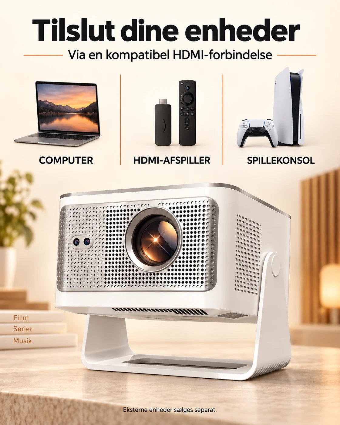 ProjektorLand Horizon Max projektor – 600 ANSI lumens, oprindelig Full HD 1080p, autofokus, Android 14, Wi-Fi 6 og Bluetooth 5.4