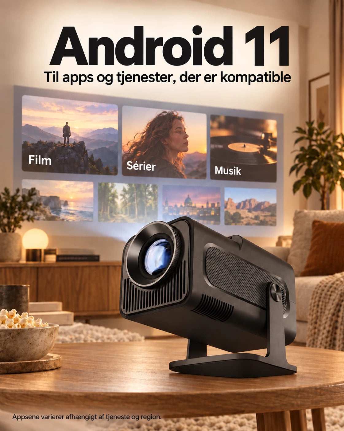 ProjektorLand Nomad Mini projektor – 300 ANSI lumens, oprindelig HD 720p, Android 11, Wi-Fi 6, Bluetooth og 180° rotation – Produktpresentation 2