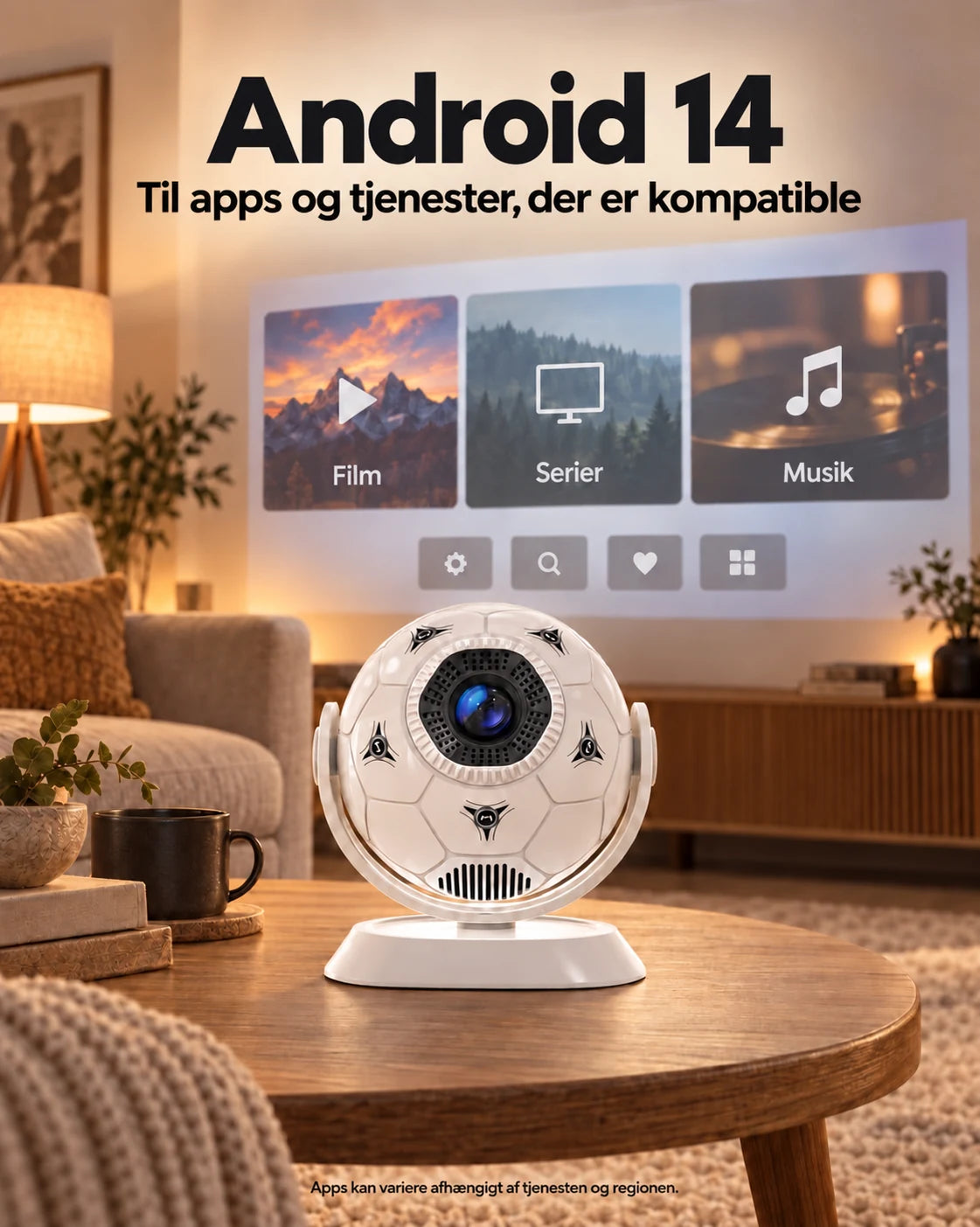 ProjektorLand Orbit mini-projektor – 300 ANSI lumen, Android 14, Wi-Fi, Bluetooth 5.4 og 35–135 tommer billede – Produktpresentation 2