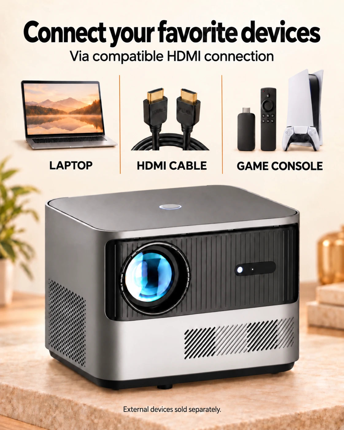 ProjektorLand Grand Cinema projector – 4K compatible, native Full HD 1080p, 580 ANSI lumens, HDMI and USB