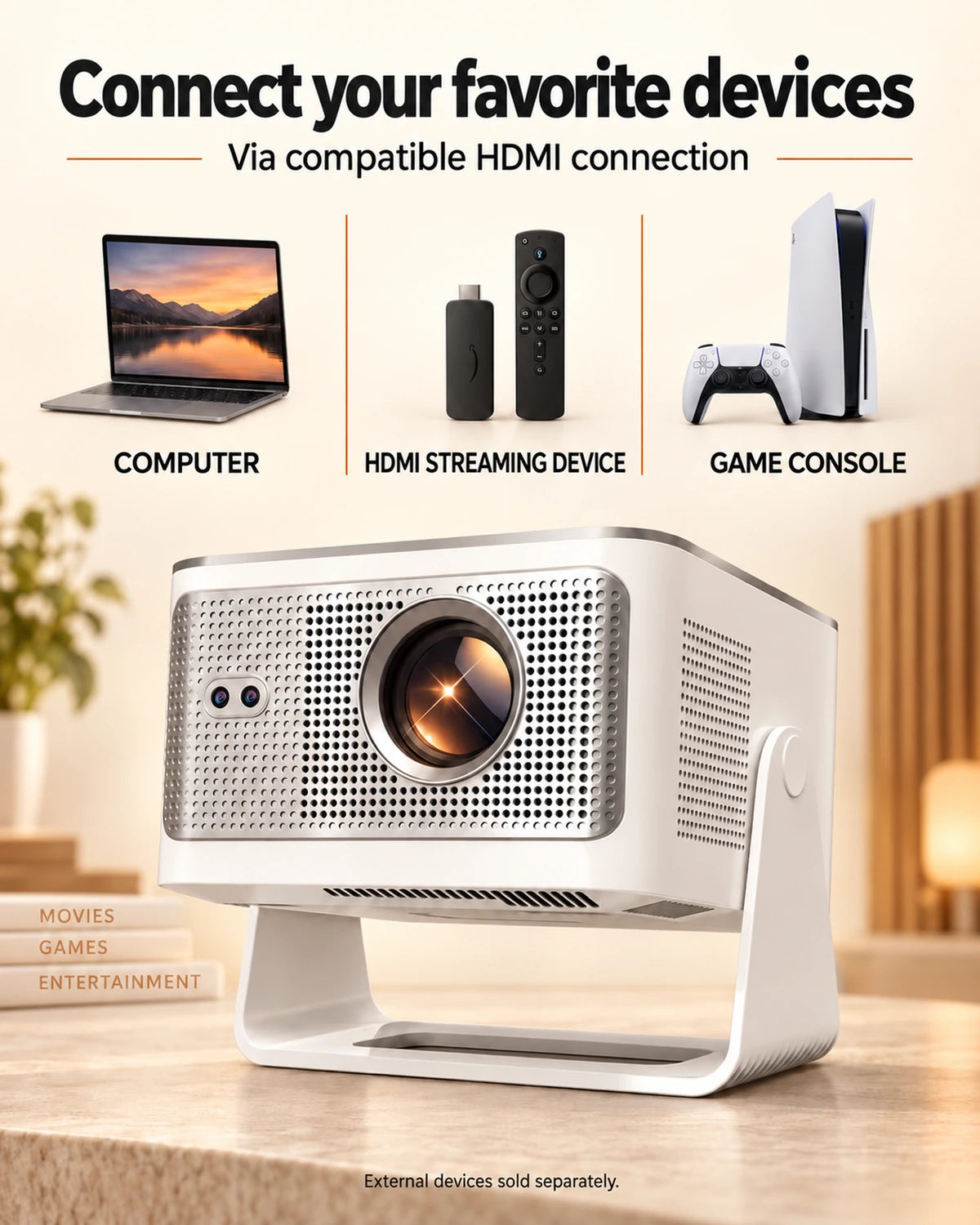 ProjektorLand Horizon Max projector – 600 ANSI lumens, native Full HD 1080p, autofocus, Android 14, Wi-Fi 6 and Bluetooth 5.4