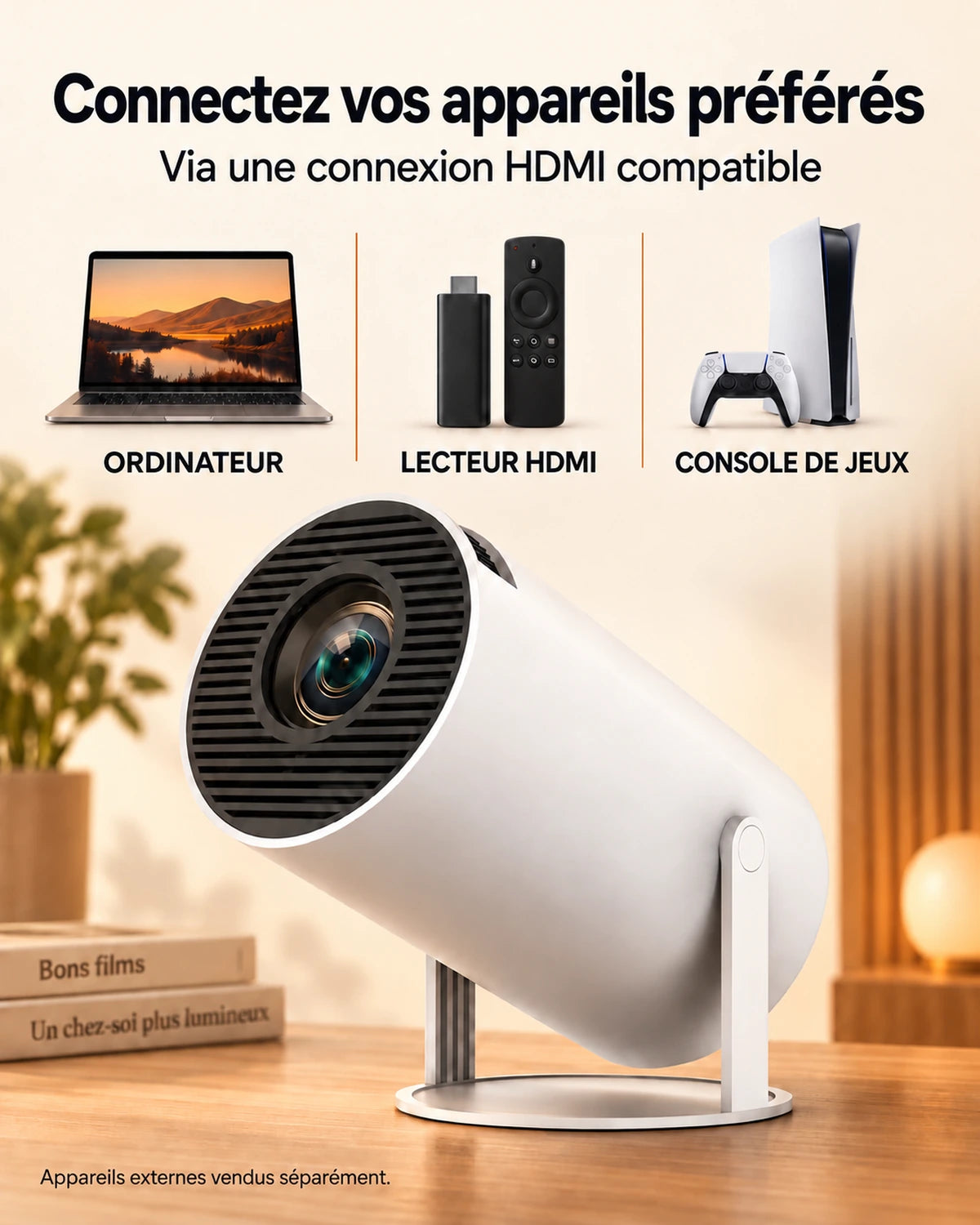 Mini-projecteur Projektorland Luma Compact – 200 lumens ANSI, HD 720p, Android 14, Wi-Fi 6 et haut-parleur 5 W