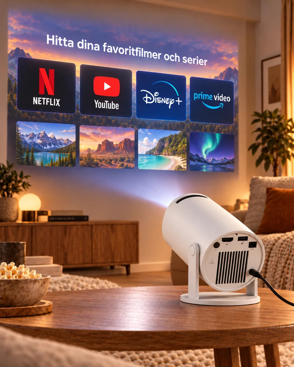 Miniprojektor Projektorland Luma Compact – 200 ANSI-lumen, HD 720p, Android 14, Wi-Fi 6 och 5 W högtalare