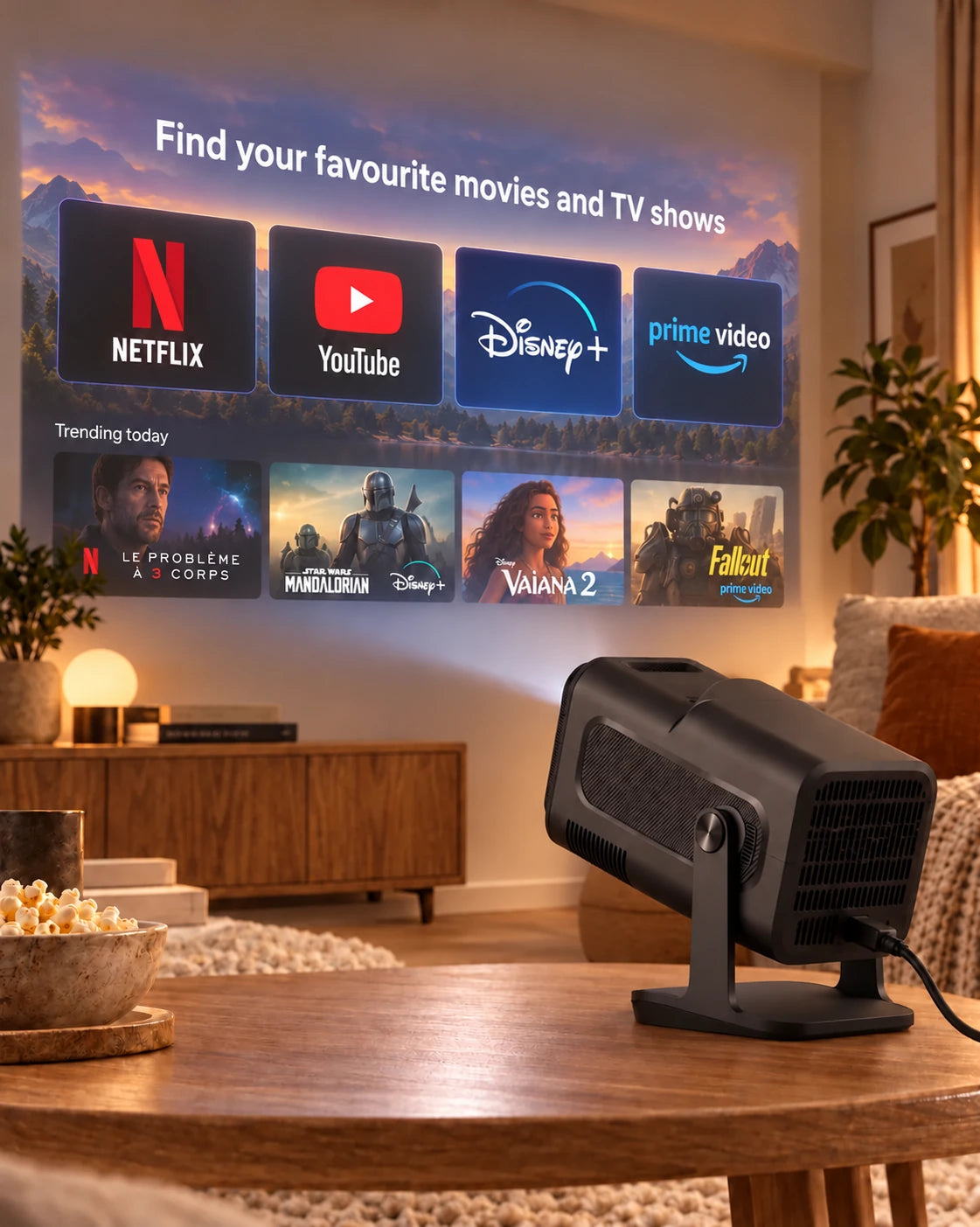 ProjektorLand Nomad Mini projector – 300 ANSI lumens, native HD 720p, Android 11, Wi-Fi 6, Bluetooth and 180° rotation