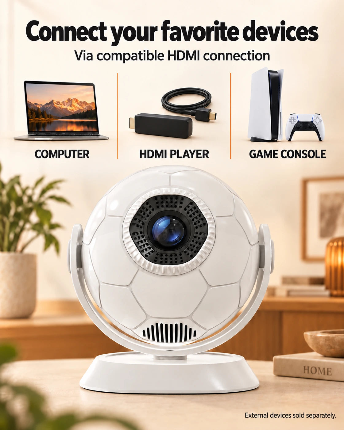 ProjektorLand Orbit mini projector – 300 ANSI lumens, Android 14, Wi-Fi, Bluetooth 5.4 and 35–135-inch image