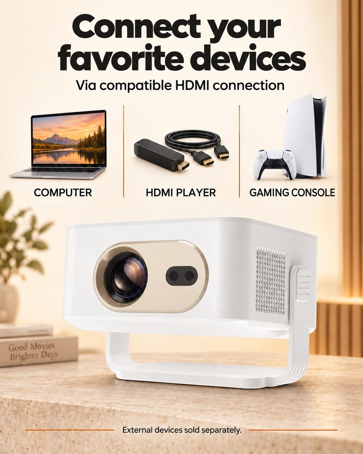 ProjektorLand Vista mini projector – 260 ANSI lumens, native HD 720p, autofocus and Android 11