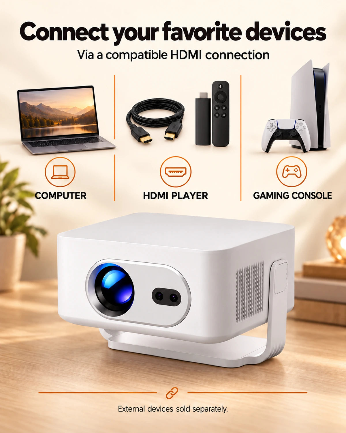 ProjektorLand Vista Max mini projector – 260 ANSI lumens, native HD 720p, autofocus, Android 14 and Wi-Fi 6