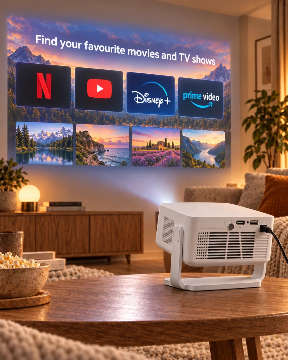 ProjektorLand Vista Max mini projector – 260 ANSI lumens, native HD 720p, autofocus, Android 14 and Wi-Fi 6